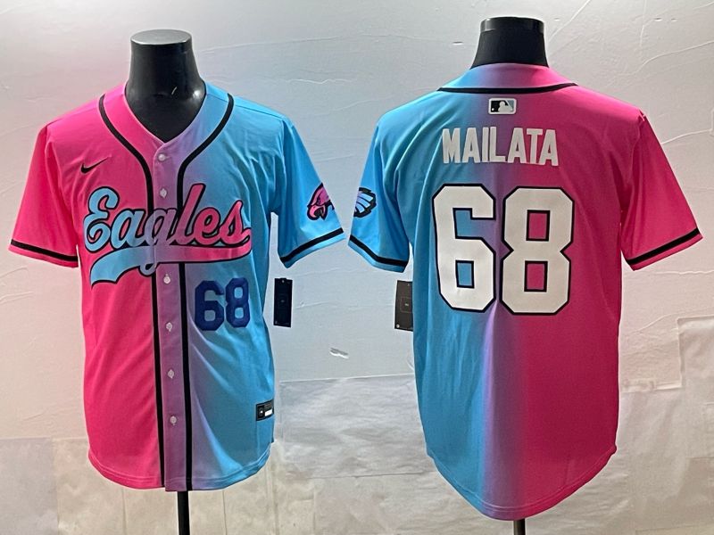 Men 2025 Philadelphia Eagles #68 Mailata Blue pink Nike Limited NFL Jersey style 02